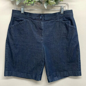 L.L. Bean Classic Fit Flat Front Stretch Denim Jean Shorts Dark Wash 12